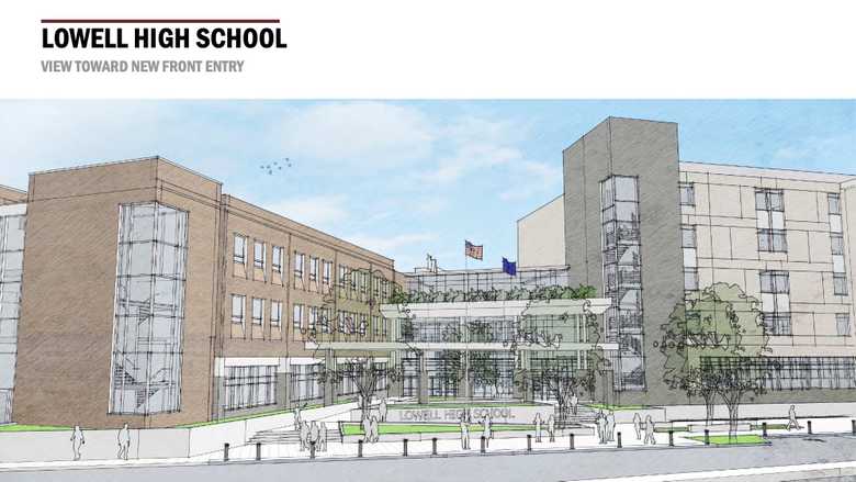 View of Front Entry of Proposed Lowell High School Campus